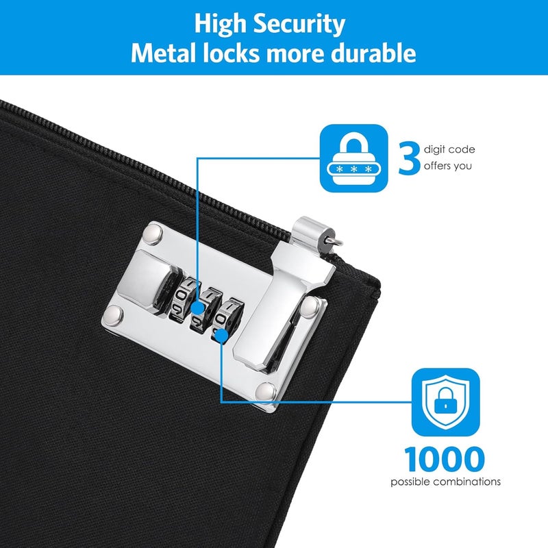 AMIR Money Bags with Zipper, 5x8 Inches, Money Pouch, Cash Bag, Coin Purse Bank Bags with Zipper for Travel, Cash, Jewelry, Passports, Credit Cards - Black - Image 3